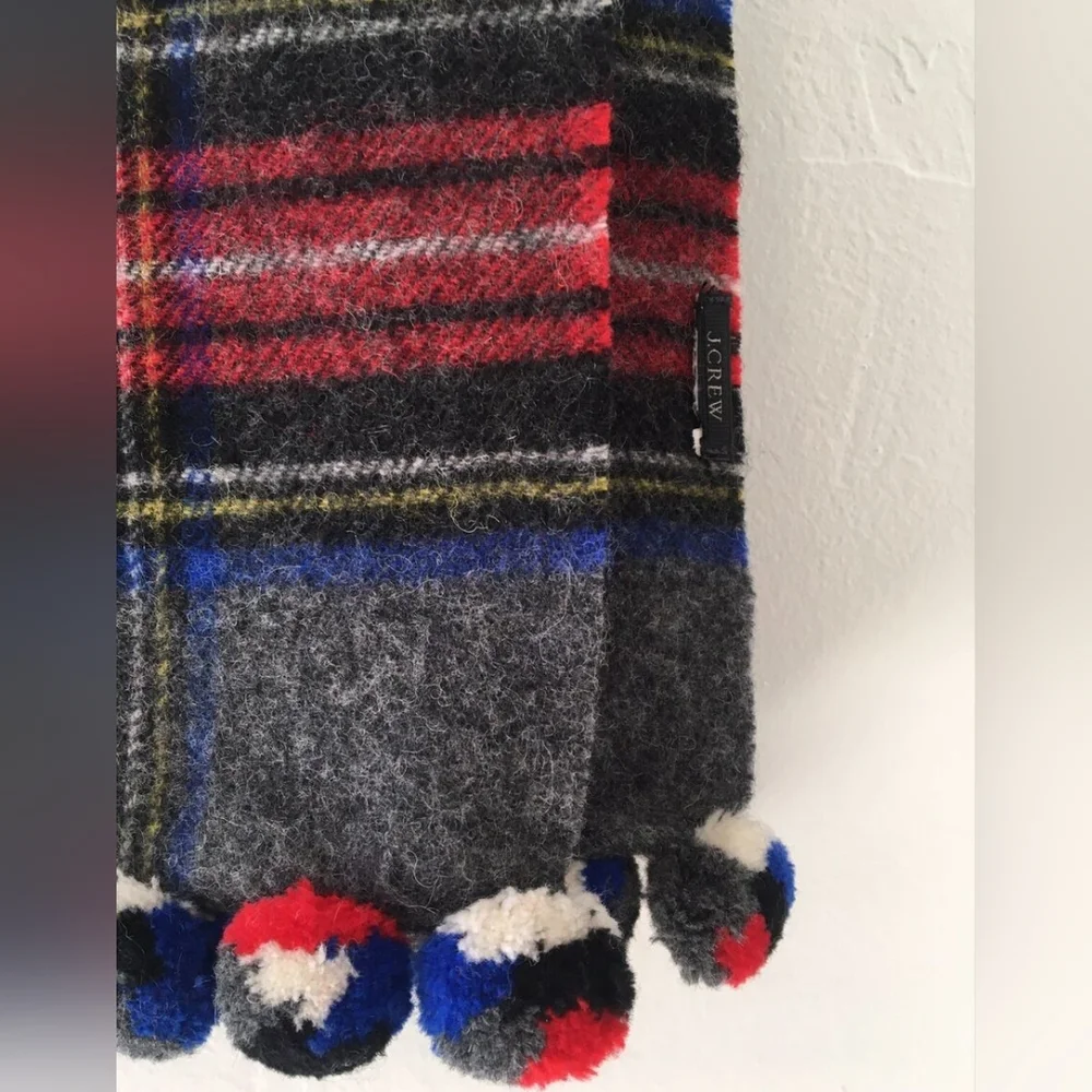 J. CREW | Wool, Plaid Pom Pom Blanket Scarf